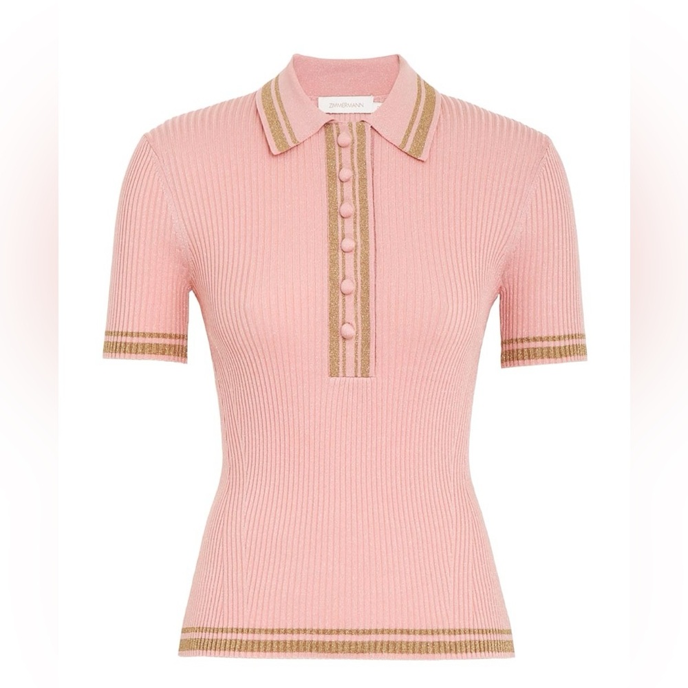 Zimmermann Rib-Knit Short-Sleeve Polo ✨
